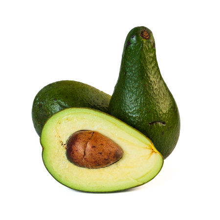 Avocado isolated on white background. avocado sliced closeup.の写真素材