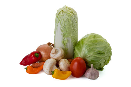 Fresh vegetables still life. Isolated on white backgroundの写真素材