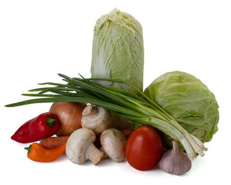 Fresh vegetables still life. Isolated on white backgroundの写真素材