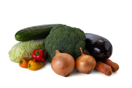 Fresh vegetables still life. Isolated on white backgroundの写真素材