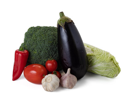 Fresh vegetables still life. Isolated on white backgroundの写真素材