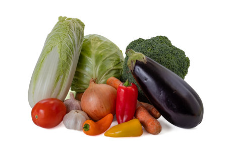 Fresh vegetables still life. Isolated on white backgroundの写真素材
