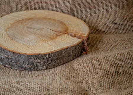 round wooden stand stand isoiled on a white background selective focusの写真素材