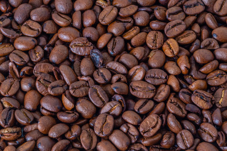 Photo of a Heap of Freshly Roasted Coffee Beansの写真素材