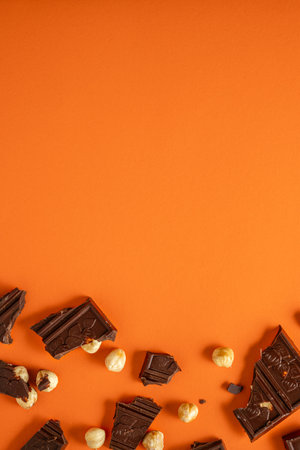 Chocolate bar pieces. Background with chocolate. Sweet food photo concept.