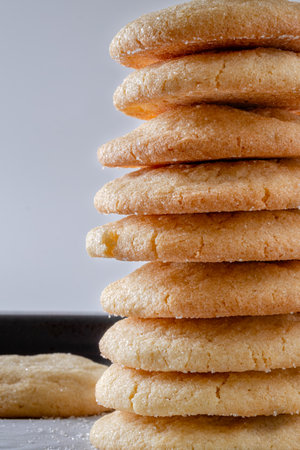 Delicious sugar cookies on wooden table, closeup