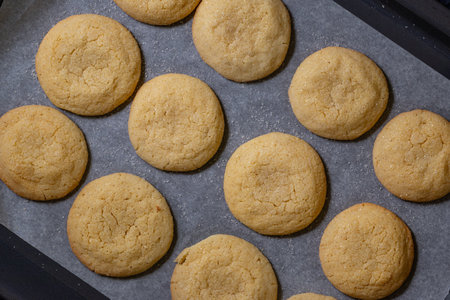 Delicious sugar cookies on wooden table, closeup