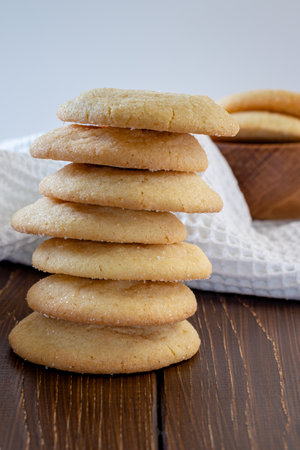 Delicious sugar cookies on wooden table, closeupの写真素材
