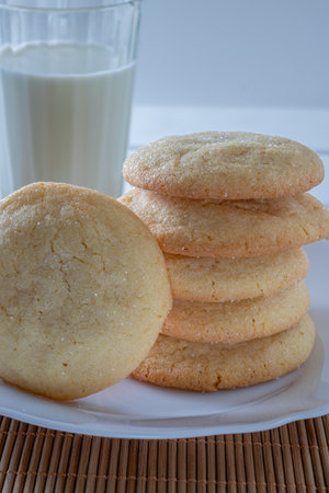 Delicious sugar cookies on wooden table, closeup