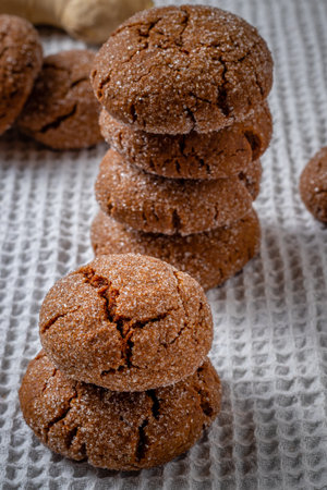 A group of Warm Homemade Gingersnap Cookies