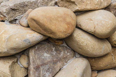 Top view of round river pebbles stones floorの写真素材
