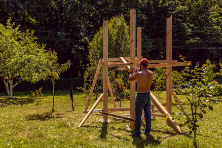 Construction of a childrens house in the garden of a country houseの写真素材