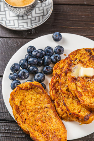french toast on white plate for breakfast