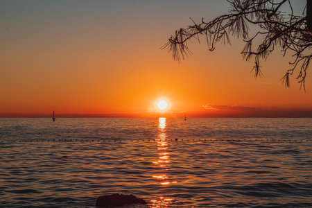 An incredibly beautiful sunset in Porecの写真素材