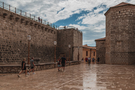 Krk Croatia 26.06.24 The walls of the Frankopan fortress on a cloudy dayのeditorial素材