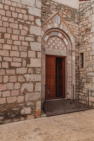 Krk Croatia 26.06.24 The entrance to the old church with a wonderful interiorのeditorial素材