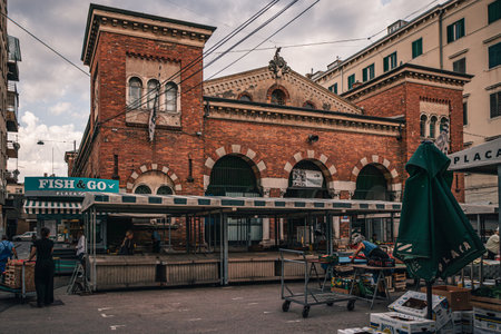 Rijeka Croatia 25.06.24 Sellers lay out vegetables and fruits on the marketのeditorial素材