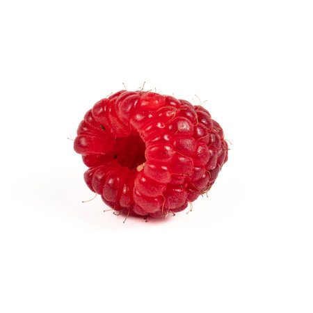 A Fresh and Ripe Raspberry Isolated Beautifully on a White Background for All to See