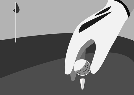 Tee box of golf with hand ball golf club black and whiteのイラスト素材