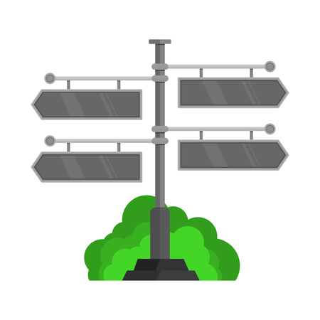 dark gray direction boards in front of the bushesのイラスト素材