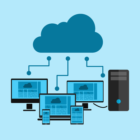 pc, laptop, smartphone, and tablet connected to cloudのイラスト素材