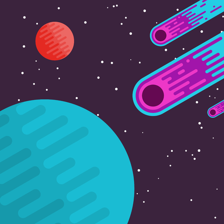 three meteors going toward a blue planetのイラスト素材