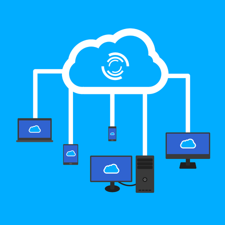 laptop, tablet, pc, and smartphone connected to cloud systemのイラスト素材