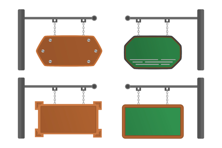 hanging green and brown boards with different shapesのイラスト素材