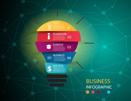 Business infographic illustration with abstract bright light bulbsの写真素材