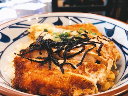 Close-up Japanese food, crispy pork riceの写真素材