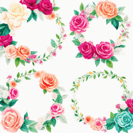 Floral pattern with roses and leaves on white background. Vector illustration.の素材