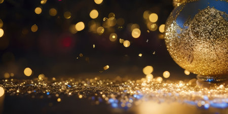 Christmas decorations of bokeh and gold glitter particles in the background,Generative AI.の素材