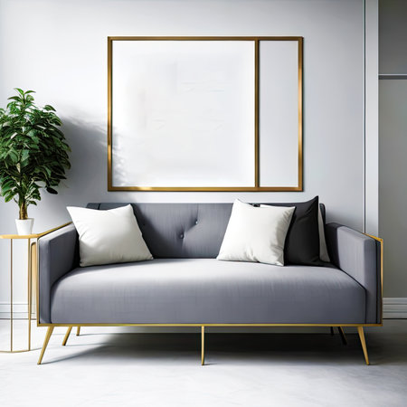 Mockup frame home sofa with blank frame for mockup interior modern,Generative AI.の素材