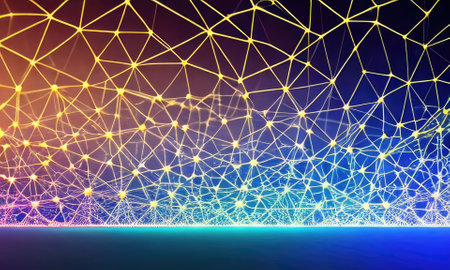 Future technology lines with dots network mesh background,Generative AI.の素材
