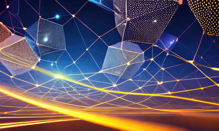Future technology lines with dots network mesh background,Generative AI.の素材