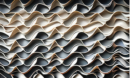 Grey beige waves papercut overlapping 3d soft pastel paper texture abstract background,Generative AI.の素材