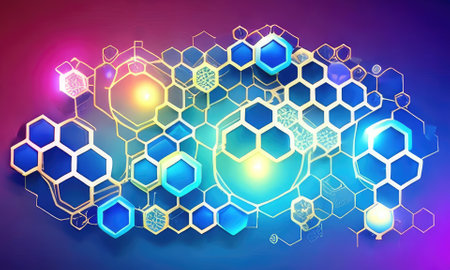 Abstract futuristic digital geometric technology hexagon background,Generative AI.の素材