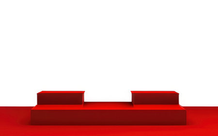 Red podium on white background.の素材