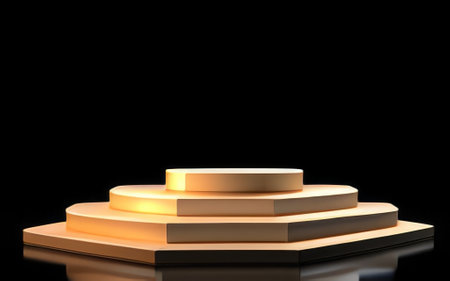 Gold podium on black background.の素材