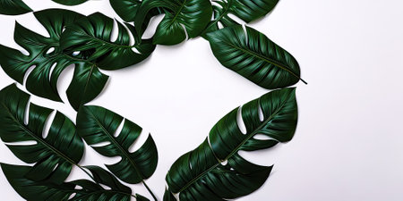 Template design tropical green leaves on white background,Generative AI.の素材
