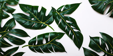 Template design tropical green leaves on white background,Generative AI.の素材