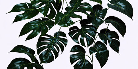 Template design tropical green leaves on white background,Generative AI.の素材