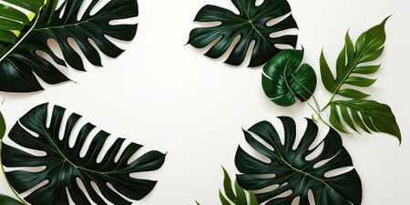 Template design tropical green leaves on white background,Generative AI.の素材