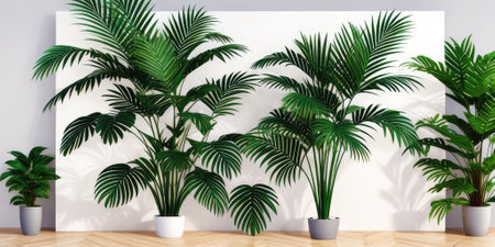 Template design tropical green leaves on white background,Generative AI.の素材