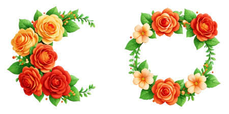 Watercolor wreaths rose flower frames on white background.の素材