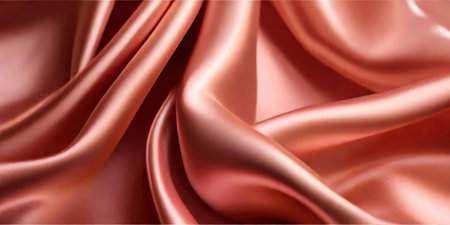 Close-up smooth silk fabric of rose gold color.の素材