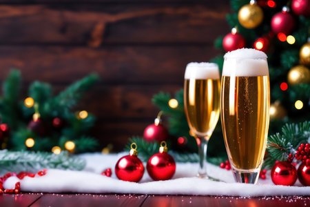 Red ball with wine glass for christmas and new year template.の素材