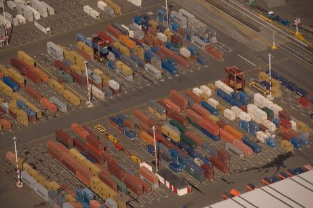 Rows of shipping containers at Wellington Port, New Zealand