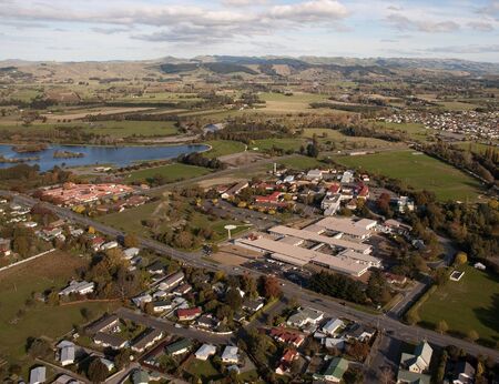 Aerial view of rural hospital in Masterton, NZの写真素材