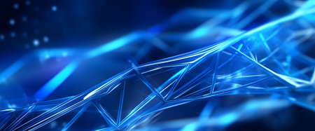 Science and Technology Background with Blue Wireframe. Abstract Digital Link Banner. Generative AIの素材